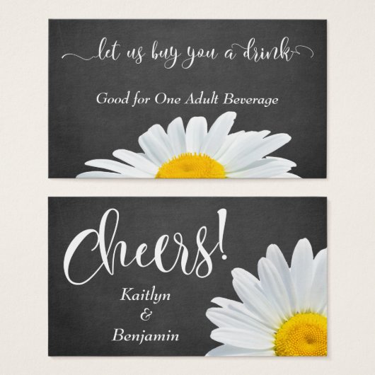Madeliefjes, Witte Script & Schoolbord | Drankkaar Visitekaartjes (Voorkant /achterkant)