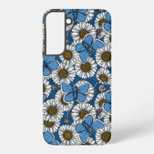 Madeliefjes, witte wilde bloemen en blauwe vlinder samsung galaxy hoesje