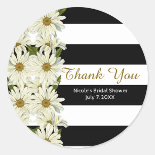 Madeliefjes & Zwarte Witte Strepen Modern Bloemmot Ronde Sticker