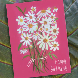 Madeliefjesboeket Gefeliciteerd Roze Handgeschilde Briefkaart