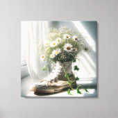 Madeliefjesboeket in een witte sneaker canvas afdruk (Voorkant)