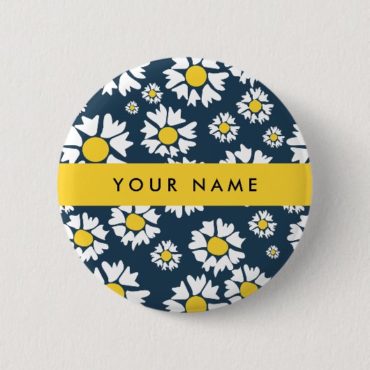 Madeliefjespatroon, Witte Madeliefjes, Uw Naam Ronde Button 5,7 Cm (Voorkant)