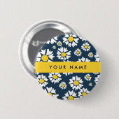 Madeliefjespatroon, Witte Madeliefjes, Uw Naam Ronde Button 5,7 Cm (Voorkant /achterkant)