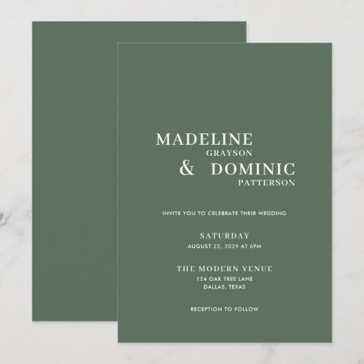 Madeline Bos Groen Eenvoudig Modern Bruiloft Kaart (Voorkant / Achterkant)