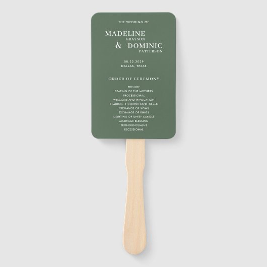 Madeline Forest Groen Modern Huwelijksprogramma Handwaaier (Voorkant)