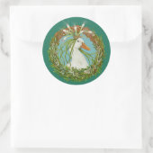 Madeline in voorjaarskrans met blauwgroen achtergr ronde sticker (Tas)