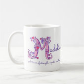 Madeline-naam die de letter M monogram-mok beteken Koffiemok (Links)
