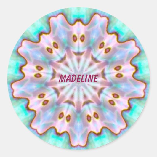 MADELINE ~ Personalized Paua Shell Fractal ~ Ronde Sticker (Voorkant)