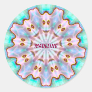 MADELINE ~ Personalized Paua Shell Fractal ~ Ronde Sticker