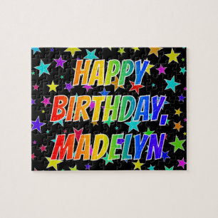 "MADELYN" voornaam, geun "HAPPY BIRTHDAY" Legpuzzel