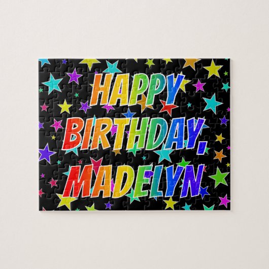 "MADELYN" voornaam, geun "HAPPY BIRTHDAY" Legpuzzel (Horizontaal)