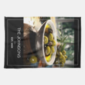 Madern Zwart Wit Foto & Familienaam Monogram Theedoek (Horizontaal)