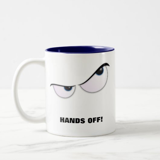 MadEyes, HANDS UIT! Tweekleurige Koffiemok (Links)