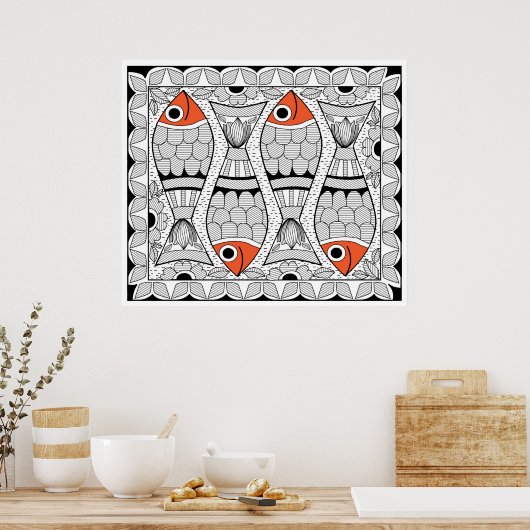 Madhubani 4 Fish Poster (Keuken)