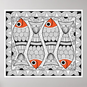 Madhubani 4 Fish Poster