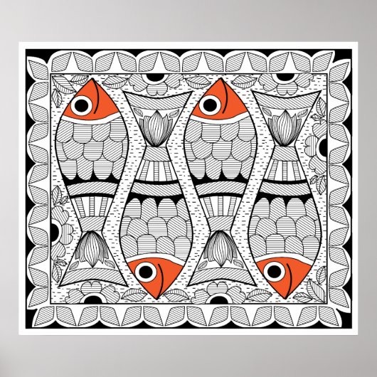Madhubani 4 Fish Poster (Voorkant)
