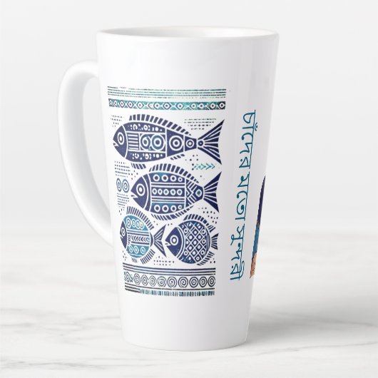 Madhubani blauwe vis en traditionele Lady Latte Mo Mok (Linkerhoek)