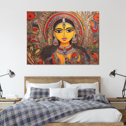 Madhubani Canvas: Tijdloze artistiek op stretched  Canvas Afdruk (Insitu (Slaapkamer))