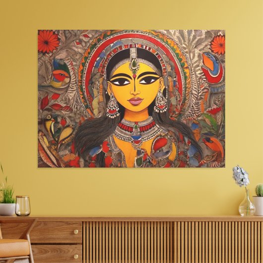 Madhubani Canvas: Tijdloze artistiek op stretched Canvas Afdruk (Insitu (Woonkamer))
