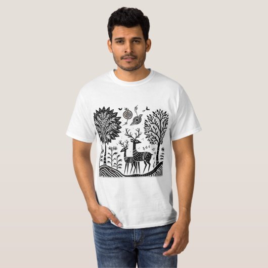 Madhubani-herten T-shirt (Voorkant volledig)