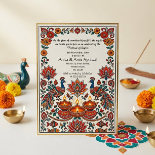 Madhubani Pauw Festival van Lichten Deepak Lotus Kaart