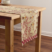 Madhubani-stijl afdrukken op zijden textuur korte tafelloper (Voorbeeld)