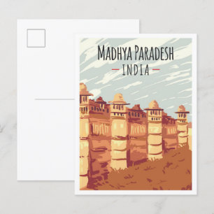 Madhya Paradesh India Vintage reisillustratie Briefkaart