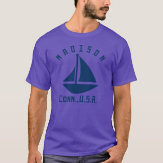 Madison Connecticut Sailing Boating Navy Blue Text T-shirt