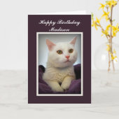 Madison Happy Birthday White Cat Kaart (Gele Bloem)
