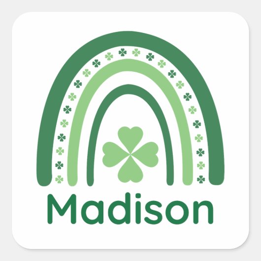 Madison Name Clover Boho Rainbow Vierkante Sticker (Voorkant)