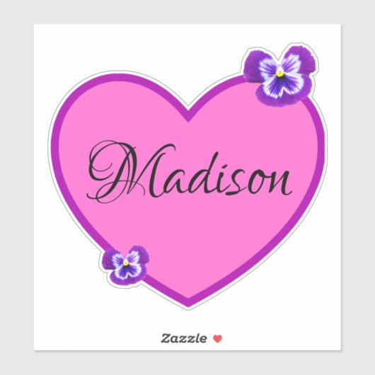 Madison Name Logo met Pansies, Sticker (Vel)