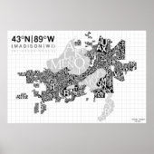 Madison Neighborhood Typography Map - B&W Poster (Voorkant)
