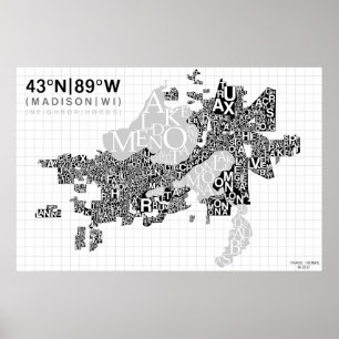 Madison Neighborhood Typography Map - B&W Poster