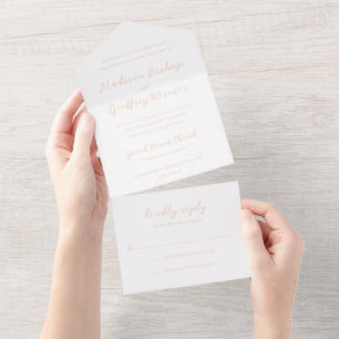 Madison Peach Elegant Wedding All In One Uitnodiging