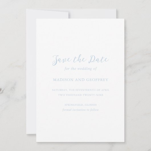 Madison Powder Blauw Elegant Huwelijk Save The Date (Voorkant)