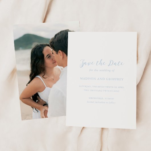 Madison Powder Blauw Elegant Huwelijk Save The Date