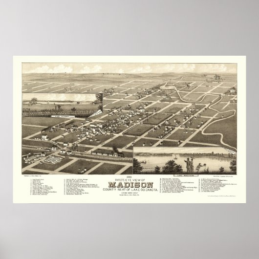 Madison, SD Panorama Map - 1883 Poster (Voorkant)