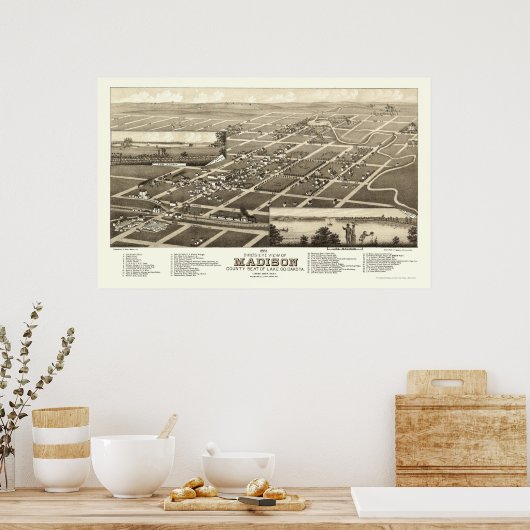Madison, SD Panorama Map - 1883 Poster (Keuken)