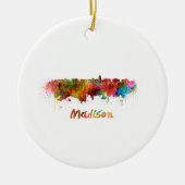 Madison skyline in waterverf keramisch ornament (Voorkant)