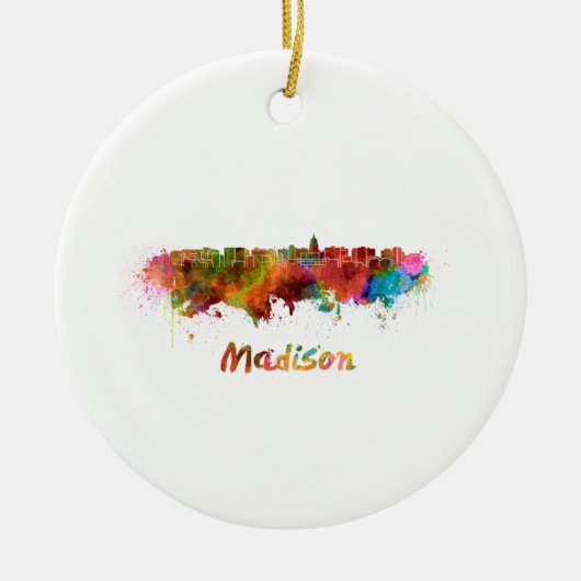 Madison skyline in waterverf keramisch ornament (Voorkant)