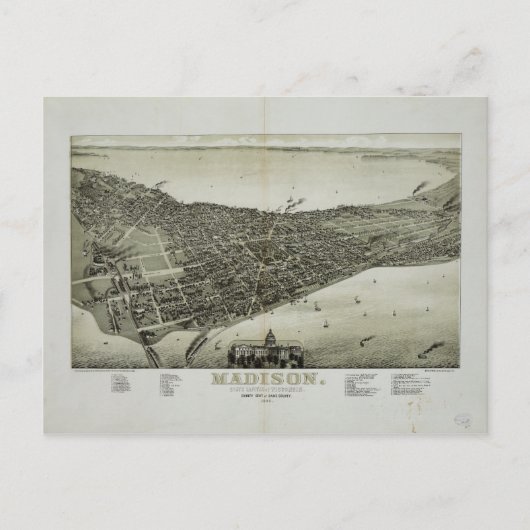 Madison, State Capital of Wisconsin (1885) Briefkaart (Voorkant)