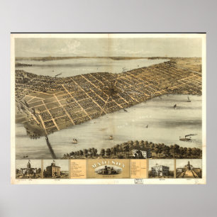 Madison WI 1867 Antiek Panorama Poster