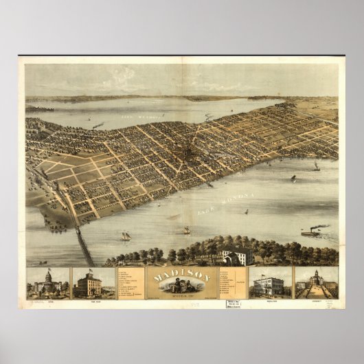 Madison WI 1867 Antiek Panorama Poster (Voorkant)