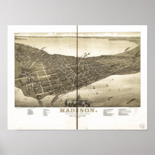 Madison WI 1885 Antiek Panorama Poster