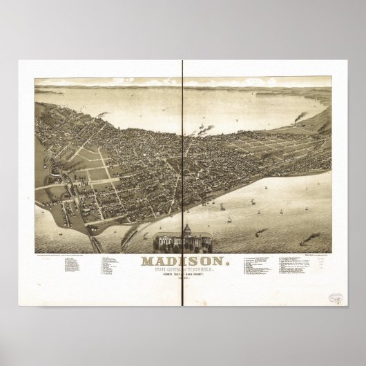 Madison WI 1885 Antiek Panorama Poster (Voorkant)