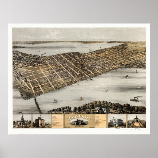 Madison, WI Panoramic Map - 1867 Poster (Voorkant)