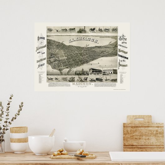 Madison, WI Panoramic Map - 1885 Poster (Keuken)