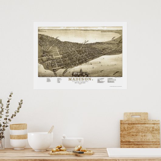 Madison, WI Panoramic Map - 1885b Poster (Keuken)