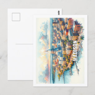 Madison Wisconsin Beroemde Reizen waterverf Briefkaart