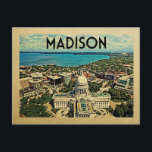 Madison Wisconsin Briefkaart Vintage Travel<br><div class="desc">Madison Wisconsin is ontworpen in Vintage Travel stijl met de skyline van Madison,  Wisconsin,  staatskapitol met uitzicht van het meer en blauwe lucht.</div>
